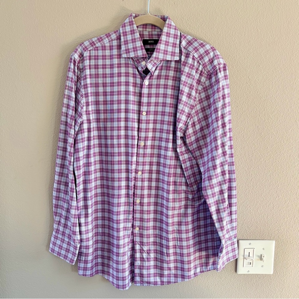 Men’s Large 16 Hugo Boss Plaid Dress Shirt